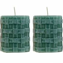 Pillar candles Rustic 80/65 green candle decoration candle 2pcs