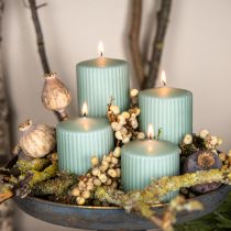 Pillar candles green emerald grooved candles 70/90mm 4pcs