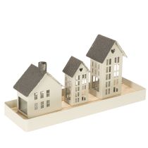 Product Metal Lantern House Set with Tray, 35cm, Grey