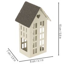Product Lighthouse Set Metal Three Houses on Tray 35cm Grey