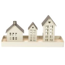 Product Lighthouse Set Metal Three Houses on Tray 35cm Grey