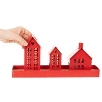 Product Red Metal Candleholder Houses with Tray, 35cm, 1 Set