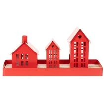 Product Red Metal Candleholder Houses with Tray, 35cm, 1 Set