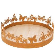 Product Tray with butterflies, spring, table decoration, metal decoration, rusted finish, Ø20cm H6.5cm