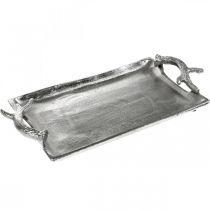 Product Decorative tray deer antlers silver aluminum rectangular 33x18x4cm