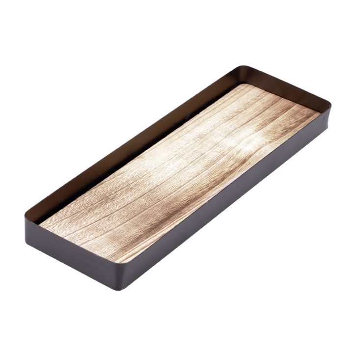 Product Decorative tray metal wood metal tray wooden base 34.5×11×3cm