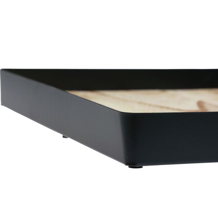Product Decorative tray metal wood square natural black 25.5×25.5×4cm