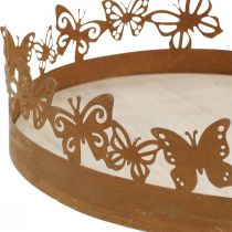 Tray with butterflies, spring, table decorations, metal decoration patina Ø20cm H6.5cm