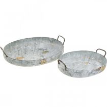 Product Metal bowl with handles, planter, decorative tray antique look white washed L51/40.5cm set of 2