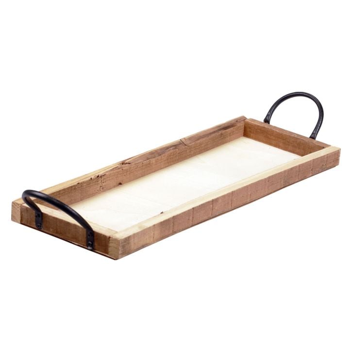 Wooden tray with handles, decorative tray, oblong, natural, 50×19×3cm