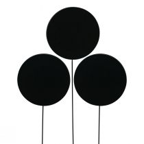 Product Mini decorative board flower sticks wood round black Ø7.5cm 12pcs
