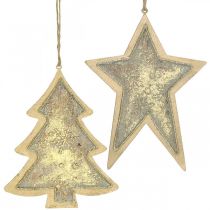 Product Metal pendants fir and star, Christmas tree decorations, Christmas decoration golden, antique look H15.5 / 17cm 4pcs