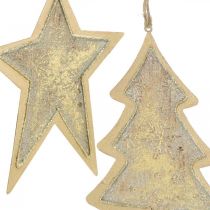 Product Metal pendants fir and star, Christmas tree decorations, Christmas decoration golden, antique look H15.5 / 17cm 4pcs