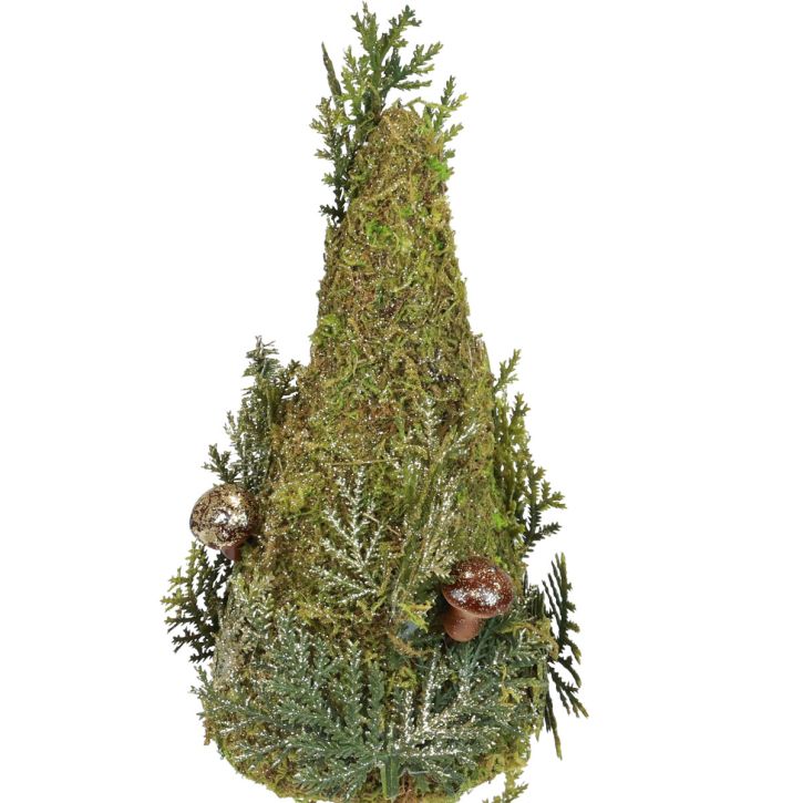 Product Fir tree decoration tree moss cones mushrooms green gold H35cm