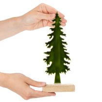 Product Metal Christmas Tree with Wooden Base, 26cm, Green