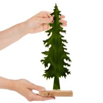 Product Decorative Metal Pine Tree Figure with Wooden Base 36cm