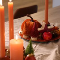 Product Miniature Artificial Christmas Trees, 12cm, Set of 6, Green, Red, and Orange, with Wooden Base for Table Decoration
