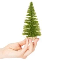 Product Artificial Mini Christmas Trees with Wooden Base, Set of 6, 16cm, Green, Red, Orange