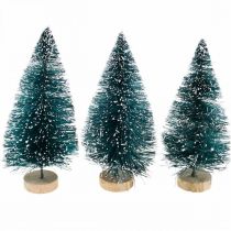 Snow-covered mini fir trees, winter forest, advent decoration H9cm Ø4cm 3pcs