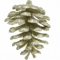 Product Christmas tree ornaments deco cones glitter champagne H7cm 6pcs