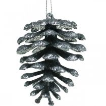 Product Christmas tree ornaments deco cones glitter anthracite H7cm 6 pieces