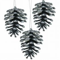 Product Christmas tree ornaments deco cones glitter anthracite H7cm 6 pieces