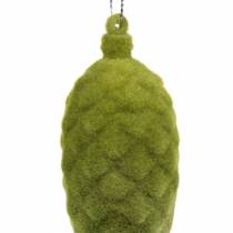 Product Decorative cones flocked moss green 9.5cm / 8cm 12pcs