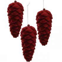 Autumn cones decoration hanger, advent decorations, pine cones flocked red H13cm Ø6cm 6S