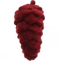 Product Decorative cones flocked, autumn decoration, pine cones red, Advent H8.5cm Ø4.5cm 8pcs