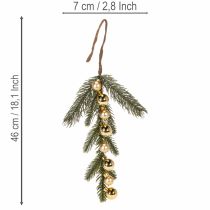 Product Artificial fir branch with gold-colored mini Christmas tree baubles, 46cm, 2 pieces
