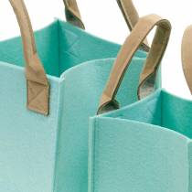 Decorative planter, felt mint green, felt basket with handles, felt decoration, set of 2