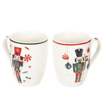 Product Christmas Ceramic Mug Set with Nutcracker and Candy Cane Design, 10cm, Set of 2