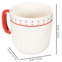 Product Ceramic Coffee Mug Set with Red Handle, Knit Pattern, and Heart Design, 9cm, 2pcs