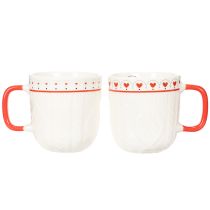 Product Ceramic Coffee Mug Set with Red Handle, Knit Pattern, and Heart Design, 9cm, 2pcs