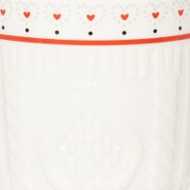 Product Ceramic Coffee Mug Set with Red Handle, Knit Pattern, and Heart Design, 9cm, 2pcs