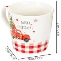 Product Set of 2 Christmas Ceramic Mugs with Red Car and Tree Design, 10cm
