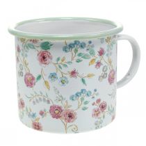 Product Plant cup roses Enamel decorative cup with handle white Ø9.5cm