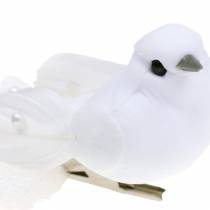 Pigeon with pearls and clip white H4.5cm 12pcs