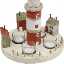 Lighthouse tea light holder red, white 4 tea lights Ø25cm H28m