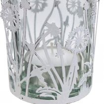 Product Lantern with dandelions, table decorations, summer decoration shabby chic silver, white H10cm Ø8.5cm