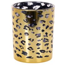 Product Glass tealight holder with leopard print for table decoration, 12cm