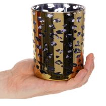 Product Glass tealight holder with leopard print for table decoration, 12cm