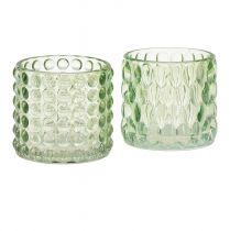 Product Tealight glass green lantern tinted glass Ø9.5cm H9cm 2pcs