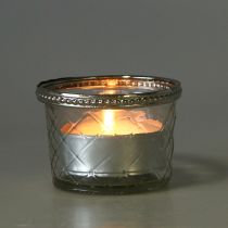 Tealight glass diamond with metal rim Ø8cm H5.5cm 4pcs