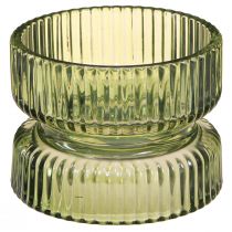 Product Tealight Holder Glass Decoration Ribbed Green Ø9cm H7cm 4 pcs