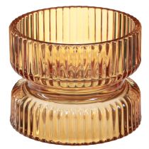 Product Tealight holder glass ribbed decoration orange Ø9cm H7cm 4 pcs