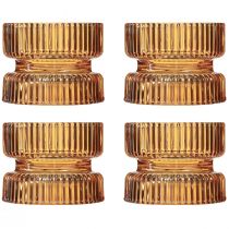 Product Tealight holder glass ribbed decoration orange Ø9cm H7cm 4 pcs