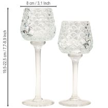 Product Tealight holder glass cone with base H19.5/22.5cm set of 2