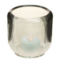 Product Tealight holder glass in grey grooves decor 8cm 6 pcs