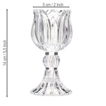 Product Glass candle holders with a floral pattern for elegant table decoration, 14cm, 2 pieces